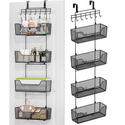 HapiRm Over The Door Organizer - Hanging Door Organizer with 4 Metal Large Capacity Baskets and Adjustable Coat Hook for Bathroom Bedroom Kitchen Pantry Closet Cabinet - Image 1