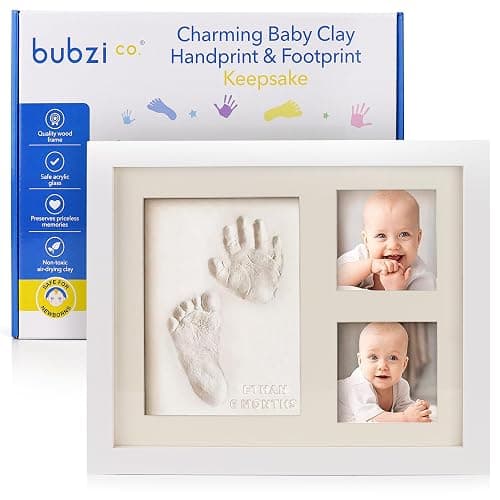 Bubzi Co Baby Footprint Kit, Baby Foot and Hand Print Kit, Baby Keepsake Frame, Nursery Pictures Frames, Hand Print Mold Kit, New Mom Gifts, Baby Newborn Essentials Must Haves, Baby Shower Gifts - White - Image 1