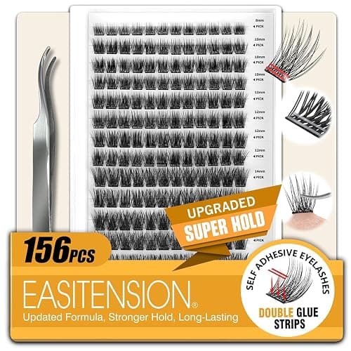 EASITENSION 156 PCS Self Adhesive Eyelashes Clusters Kit Lash Clusters DIY Eyelashes Pre Glued No Glue Needed No Remover No residue - Image 1