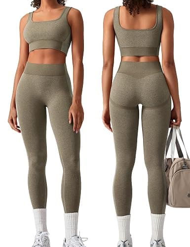 OLCHEE Womens Workout Sets 2 Piece Seamless Square Neck Sports Bra Padded Butt Lifting Leggings High Waist Yoga Gym Outfits - Image 1