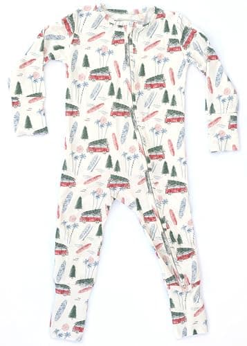 Organic Baby Bamboo Rompers with 11 Signature Prints - Infant Zipper Jumpsuits - 0-3 Months - Surfing Xmas Thicker Bamboo - Image 1