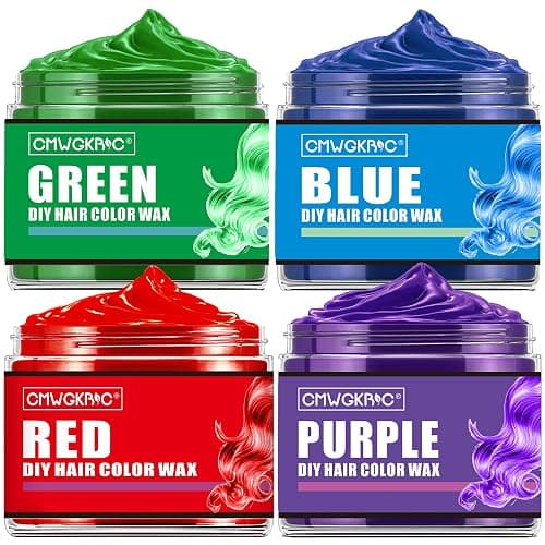 4 Colors Temporary Hair Color for Kids,Gifts for Teens,Girls,Boys,Gifts for Kids,Temporary Hair Dye,Hair Color Spray Green Red Blue Purple Hair Dye Hair Wax Color,Instant Color Wax Halloween Party - Image 1
