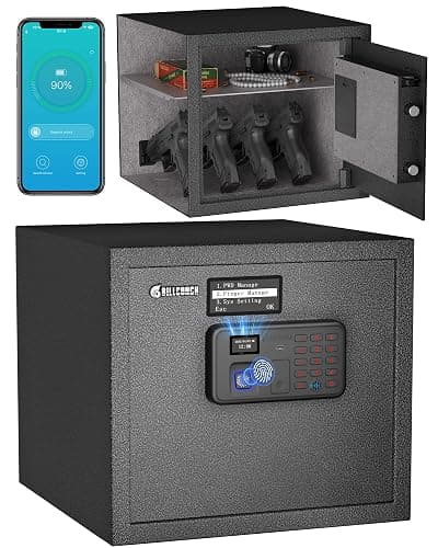 Billconch Smart Gun Safe for Multiple Pistols - Automatic Lock Safe Box with LCD Display/Voice Guide, Quick Access Unlock with Fingerprint/Keypad/Key/App, Biometric Handgun Safe for Money Valuables - Image 1