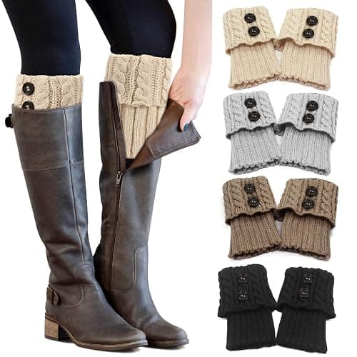 PHOGARY 4 Pairs Winter Warm Boot Cuffs for Women, Crochet Knitted Boot Socks for Gilrs Short Leg Warmers Boot Topper Socks Leg Cuffs Boot Warmers Gift - Image 1