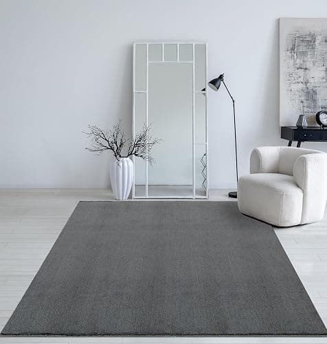 Mia´s Teppiche Taos kuscheliger Kurzflor Teppich, Anti-Rutsch Unterseite, Waschbar bis 30 Grad, Super Soft, Felloptik, Anthrazit, 80 x 150 cm - 80 x 150 cm - Anthrazit - Image 1