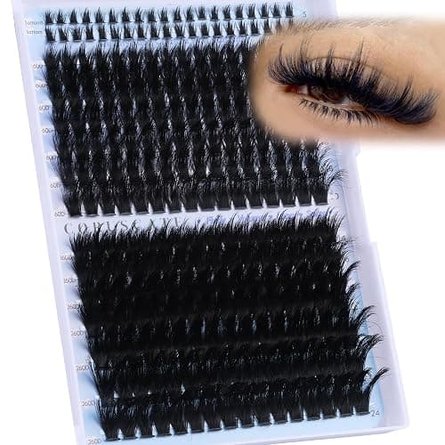 CORUSCATE Spikes Lash Clusters with Bottom Lashes 160D+260D Cluster Eyelash Extensions 3D Volume Individual Lashes Wispy 12-22mm Long Cluster Lashes Spiky Mega Dramatic Full Look Strip Lash Extension - Image 1