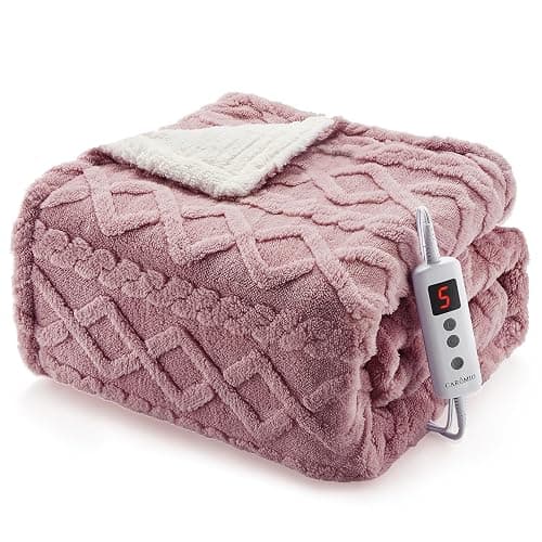 CAROMIO Heated Throw Blanket - Thick Tufted Sherpa Electric Blanket Throw with 10 Heating Levels and 10 Time Settings, ETL Certified Machine Washable Fast Heating Blanket Throw 50"×60", Dusty Pink - Image 1