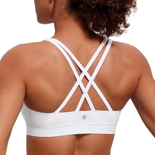 CRZ YOGA Women's Strappy Back Sports Bra - Mid Impact Wirefree Padded Workout Yoga Crop Top - Image 1