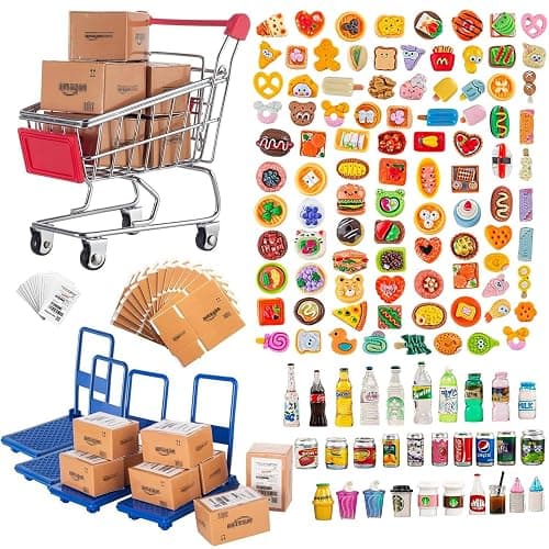 Vawuz 175PCS Miniature Courier Box Set Shopping Mall Shipping Boxes Mini Supermarket Handcart Models 1:12 Food Drink Bottles Cans Dollhouse Pretend Play Kitchen Game Party Accessories Toys Doll House - Image 1