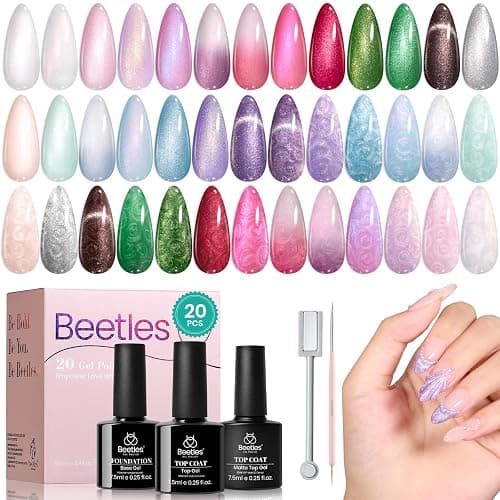 Beetles Pearl Gel Nail Polish Set - Ocean Treasures Gel Polish, 20 Colors Glitter Cat Eye Pink Red Mermaid Swirl Thread Effect Soak off UV Nail Gel for DIY Manicure Gift for Women - Image 1