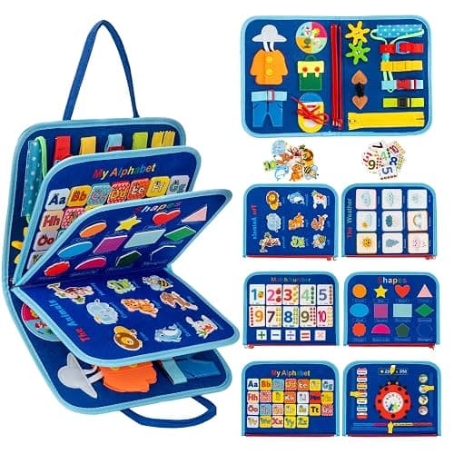 Toddler Busy Board Montessori Toys for 3 4 5 6Year Old, Preschool Learning Activities with Life Skills,ABC,123,Shape,Color,Animal,Weather,Toddler Travel Toys,Educational Activity Developing Sensory - Image 1