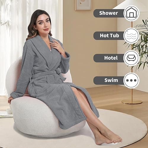 PJGGZ Women's Shawl Collar Bathrobe, Soft Long Towel Robes for Women - Super Absorbent Quick Dry yet Warm - Image 1