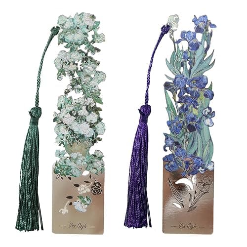 Sgbvzbd Metal Bookmarks with Tassel - 2 Pcs, Women's Bookmarks - Roses and Irises Design (BKM-046-002) - Image 1