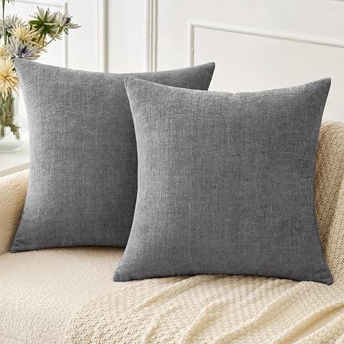 MIULEE Pack of 2 Couch Throw Pillow Covers 18x18 Inch Soft Dark Gray Chenille Pillow Covers for Sofa Living Room Solid Dyed Pillow Cases - Image 1