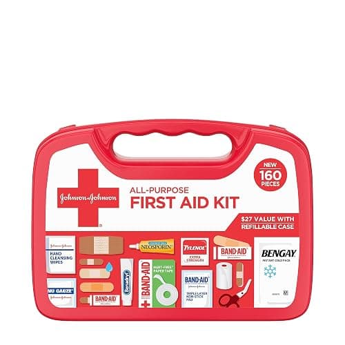 Johnson & Johnson All-Purpose Portable Compact First Aid Kit for Minor Cuts, Scrapes, Sprains & Burns, Ideal for Home, Car, Travel, Camping and Outdoor Emergencies, 160 Pieces - 160 Count - Image 1