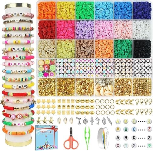 Redtwo 5100 Clay Beads Bracelet Making Kit, Flat Preppy Beads for Friendship Jewelry Making,Polymer Heishi Beads with Charms Gifts for Teen Girls Crafts for Girls Ages 8-12 - Image 1