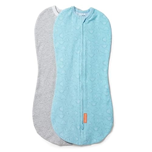 SwaddleMe by Ingenuity Compression Swaddle Pod, Two-Way Zipper for Easy Changes, Improves Sleep & Calms Startle Reflex, 0-2 Months, 2-Pack - Dino Jam - Dino Jam - Image 1