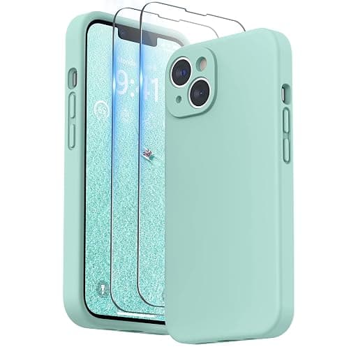 SURPHY Case for iPhone 14 Plus Case with Screen Protector and Camera Protection, Liquid Silicone Phone Case with Soft Microfiber Lining, Mint Green - Image 1