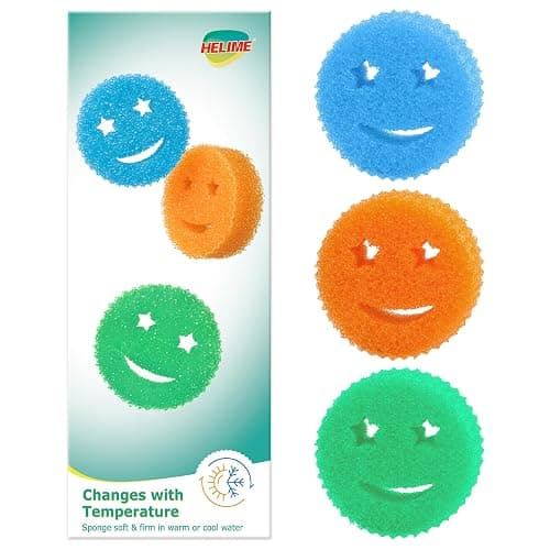 HELIME Scrub Sponge Dish Scrubber, Non Scratch Multipurpose Sponges, Temperature Controlled Dual Sided Cleaning Pads, Durable BPA Free and Odor Resistant Polymer Foam, Safe for Kitchen, Bathroom - Image 1