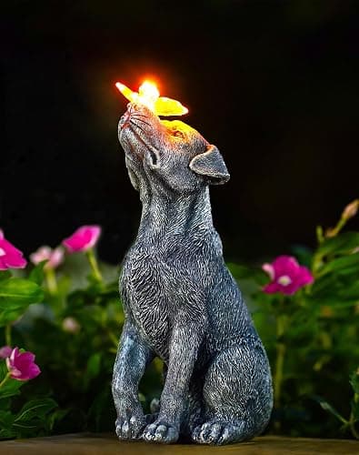 Goodeco Dog Statue with Solar Butterfly - Ideal Gifts for Dad, Mom or Birthdays, Beautifully Crafted Outdoor Decorations to Wow Your Guests - Image 1