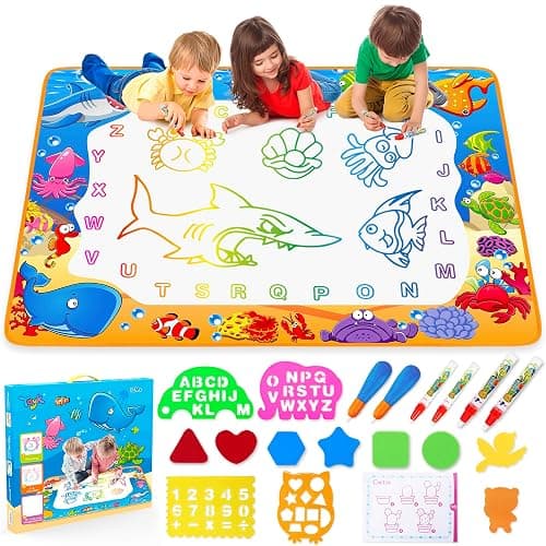 Water Doodle Mat - Kids Painting Writing Color Doodle Drawing Mat Toy Bring Magic Pens Educational Toys for Age 2 3 4 5 6 7 Year Old Girls Boys Age Toddler Gift - Image 1