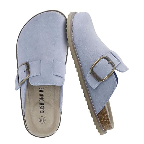 CUSHIONAIRE Women's Blain Genuine Suede Slip-On Clogs with + Memory Foam & Chic Buckle Mule - Comfortable, Non-Slip, Wide Widths Available - Image 1