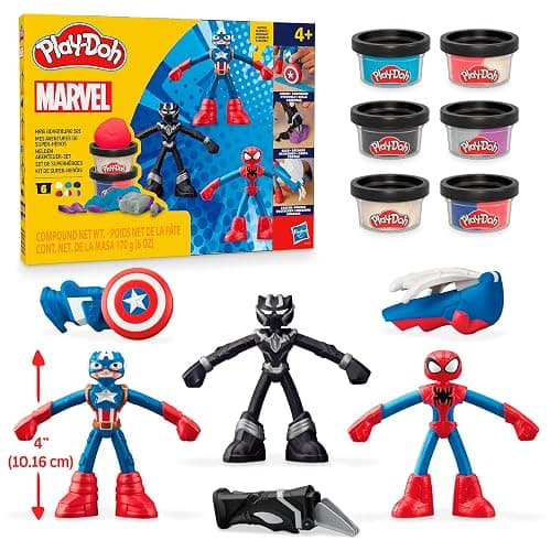 Play-Doh Marvel Hero Adventure Playset, 3 Marvel Action Figures with Wearable Tools, Black Panther, Captain America & Spider-Man Imagination Toys for Boys and Girls Ages 4 and Up - Image 1