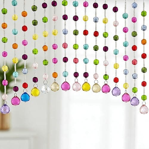 Acrylic Multicolor Beaded Door Curtain, Self-Adhesive Door String Beads Curtains for Doorways Hippie Window Closet Door Way Bead Hangings Curtain Arched Bedroom Hallway String Curtains(20 Strings) - Image 1