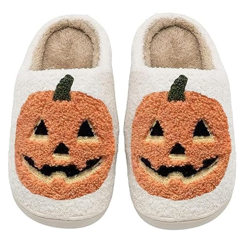 ULEL Halloween Pumpkin Slippers for Womens Mens Plush Warm Spooky Lantern Pumpkin Slippers House Shoes - Image 1
