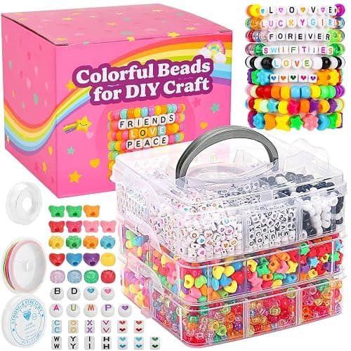 shynek 3800 Pony Beads: Bulk for Bracelets, Hair Braids & Craft - Colorful Plastic, Kandi, Star & Letter Beads for Jewelry Making - Image 1