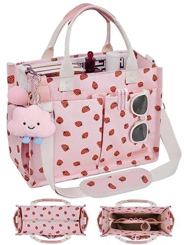 BESBESME Canvas Tote Bag for Women with Zipper & Compartments– Large Work & College Laptop Tote Crossbody Shoulder Bag - Image 1