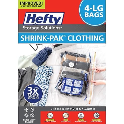 Hefty Shrink-Pak - 4 Large Vacuum Storage Bags for Clothes, Pillows, Towels, or Blankets - Space Saver Vacuum Sealer Bags Ideal Under Bed Storage Solutions - Image 1