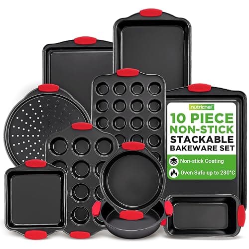 NutriChef Baking Set - 10 Piece Oven Trays and Cookie Sheets, Premium & Stylish Nonstick Carbon Steel Bakeware Set - Includes Versatile Pans Ideal for all Baking Needs - Image 1