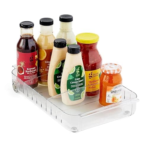 YouCopia RollOut Fridge Caddy BPA-Free Clear Rolling Refrigerator Organizer Bin with Adjustable Dividers and Handles, 9" Wide - Image 1