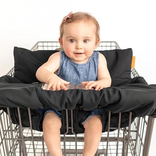 Binxy Baby 2-in-1 Cushy High Chair Cover and Shopping Cart Cover for Baby, Comfortable Cover for Grocery Cart, Universal Fit Cart Cover for Babies, Includes Storage Pouch - Black - Image 1