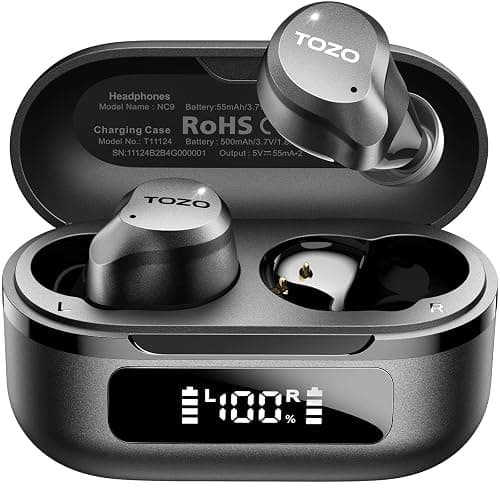 TOZO NC9 Hybrid Active Noise Cancelling Wireless Earbuds, 6 Mics ENC Clear Call, IPX8 Waterproof, in Ear Bluetooth 5.3 Headphones Stereo Bass Ear Buds 60H Playtime with LED Display 32 EQs via APP - Image 1