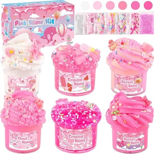 6 Pack Slimes Kit, Pink Slime Kids, Cloud Butter & Clear Slime, Party Favors, Toys for Girls Boys Ages 8-12, Goodie Bag Stuffers,9-10 Year Old Girls Birthday Gift Ideas Cute Stuff - Image 1