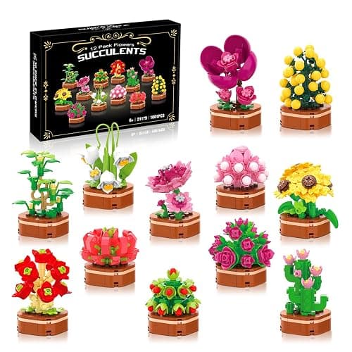 KOJAYHOL 12 Pack Flower Succulent Building Block Set, 1001 Pcs DIY Creative Flowers Bouquet Model Kit for Adults and Teens, Artistic Floral Home Decor, Perfect Christmas Birthday Gift for Loved Ones - Image 1