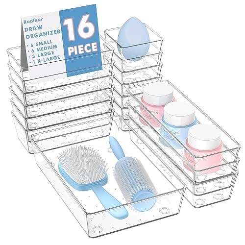 Radikor Schubladen Organizer -16 Stück Schminktisch Organizer in 4 Größen, Drawer Organizer, Make Up Organizer, Schubladen Ordnungssystem für Schreibtisch, Büro, Küchen, Bad - Image 1