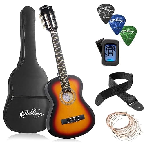 Ashthorpe 30-inch Beginner Acoustic Guitar Package (Sunburst), Basic Starter Kit w/Gig Bag, Strings, Strap, Tuner, Picks - Image 1