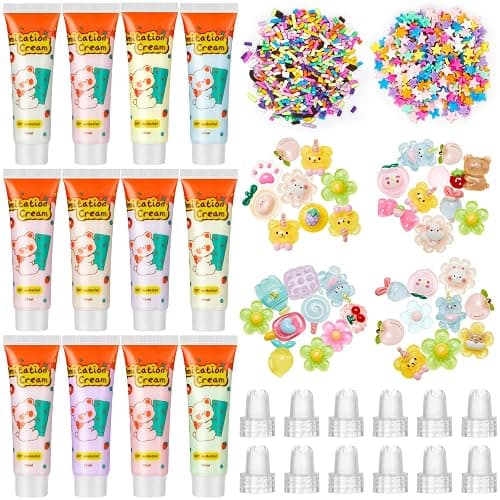 Lineshading 12 Set DIY Phone Case Kit Whipped Cream Glue Kit Include 12 Simulation Cream Glue 15ml with Nozzle 2 Pack Theme Decorations 2 Pack Decorating Accessories for Craft Birthday Gift (Lovely) - Image 1