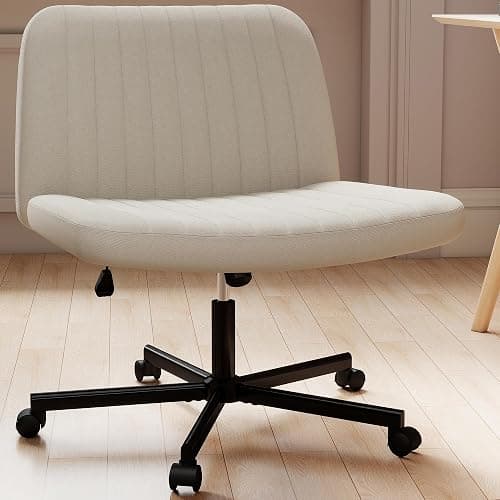 Murago Criss Cross Chair, Extra Wide Armless Rolling Office Desk Chair with Wheels, Plus Size Viral Vanity Legged Chair, Bedroom Beige - Image 1