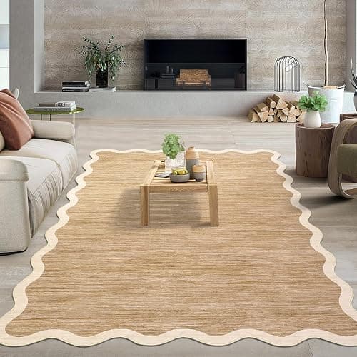 Garvee Scalloped Washable Area Rugs 8x10 Rug for Living Room Non Slip Throw Rugs Large Bedroom Rug Modern Low Pile Non Shedding Stain Resistant Carpet for Dining Room Office Classroom, 8'x10' Brown - Image 1