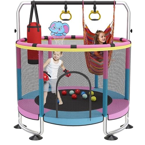 Trampoline for Kids, 60" Toddler Trampoline Indoor Outdoor, 440lbs KidsTrampoline with Enclosure Net, Upgraded Ring Legs with Adjustable Gymnastics Bar, Gifts for Ages 1-8 Boys&Girls - Image 1