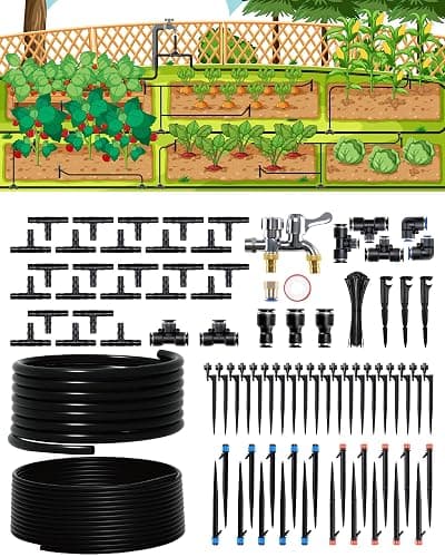 IRRIGARDENER Drip Irrigation System, Automatic Garden Watering System with 180FT 1/2” & 1/3” Tubing, Dual Faucet, Adjustable Nozzle Emitters for Garden, Greenhouse, Lawn, Potted Plants - Image 1