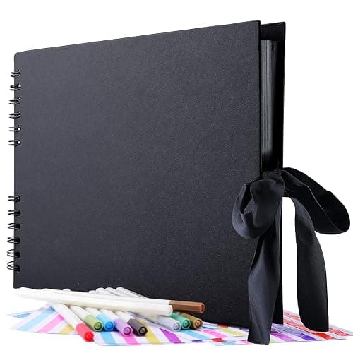 GOTIDEAL 80 Pages Scrapbook Album with 10 Metallic Markers,Craft Paper Photo Album for Wedding and Anniversary, Family DIY Scrapbook Accessories with Scrapbooking Stickers Corners(Black)… - Image 1