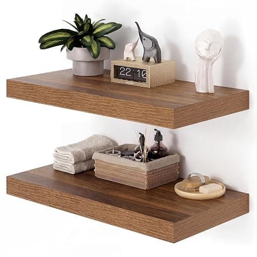 Heimlove 12" Deep Floating Shelves for Wall, 24x12 Inch Shelf Bathroom Shelves Set of 2, Mounted Shelves for Books Living Room Laundry Room Bedroom Kitchen Home Office, Walnut - Image 1