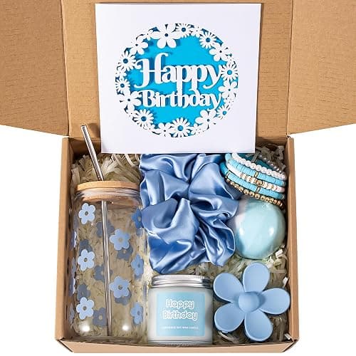 JTEWB Birthday Gifts For Women, Teen Girl, Her, Happy Birthday Gift Box For Girl, Women, Sister, Daughter, Friends, Cute Daisy Aesthetic Glass Cups Gift Set 7pcs - Image 1