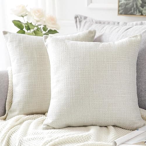 OTOSTAR Linen Throw Pillow Covers Set of 2 Decorative Square Pillowcases Cushion Covers 24x24 Inch for Home Decor Sofa Bedroom Car 60 x 60CM Beige - Beige - 24" x 24" (Pack of 2) - Image 1
