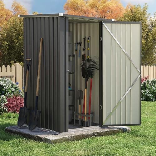 Patiowell 3x3 FT Storage Shed, Outdoor Metal Small Sheds with Lockable Door and Sloping Roof, Waterproof Outside Utility Garden Tool Shed for Patio Lawn Backyard, Black - Image 1